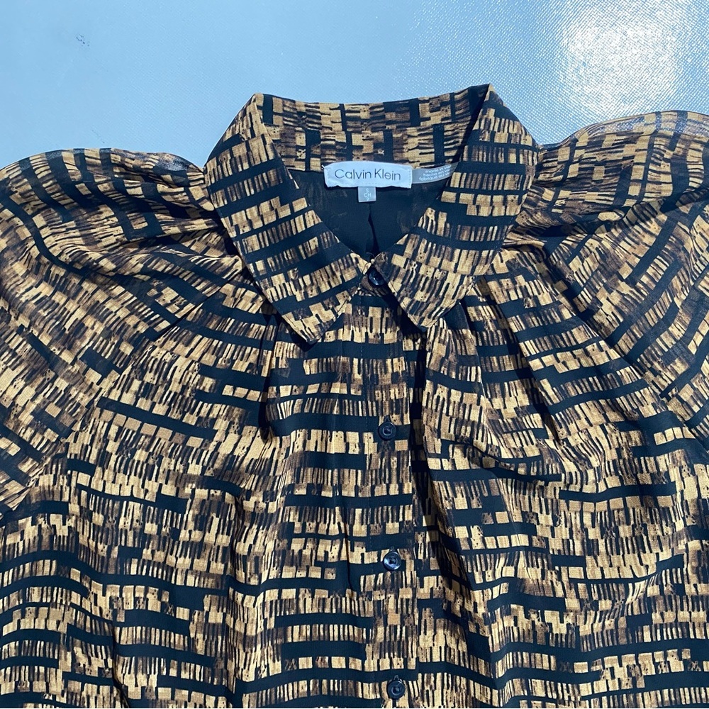 NEW Size S Womens Calvin Klein Long Sleeve Button Down Top Polyester Black - Picture 5 of 12